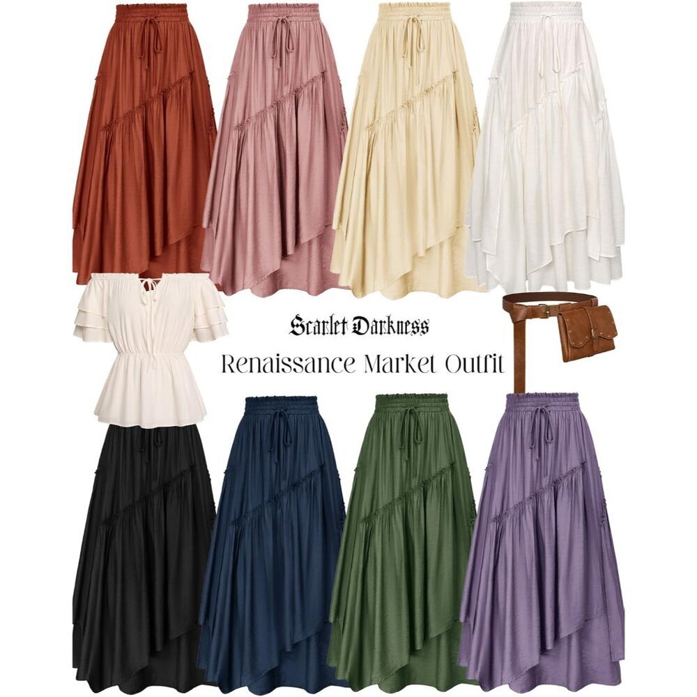 Long Skirt Women Plus Size Crepe Layered Maxi with Pockets Casual Wear - Picture 6 of 9